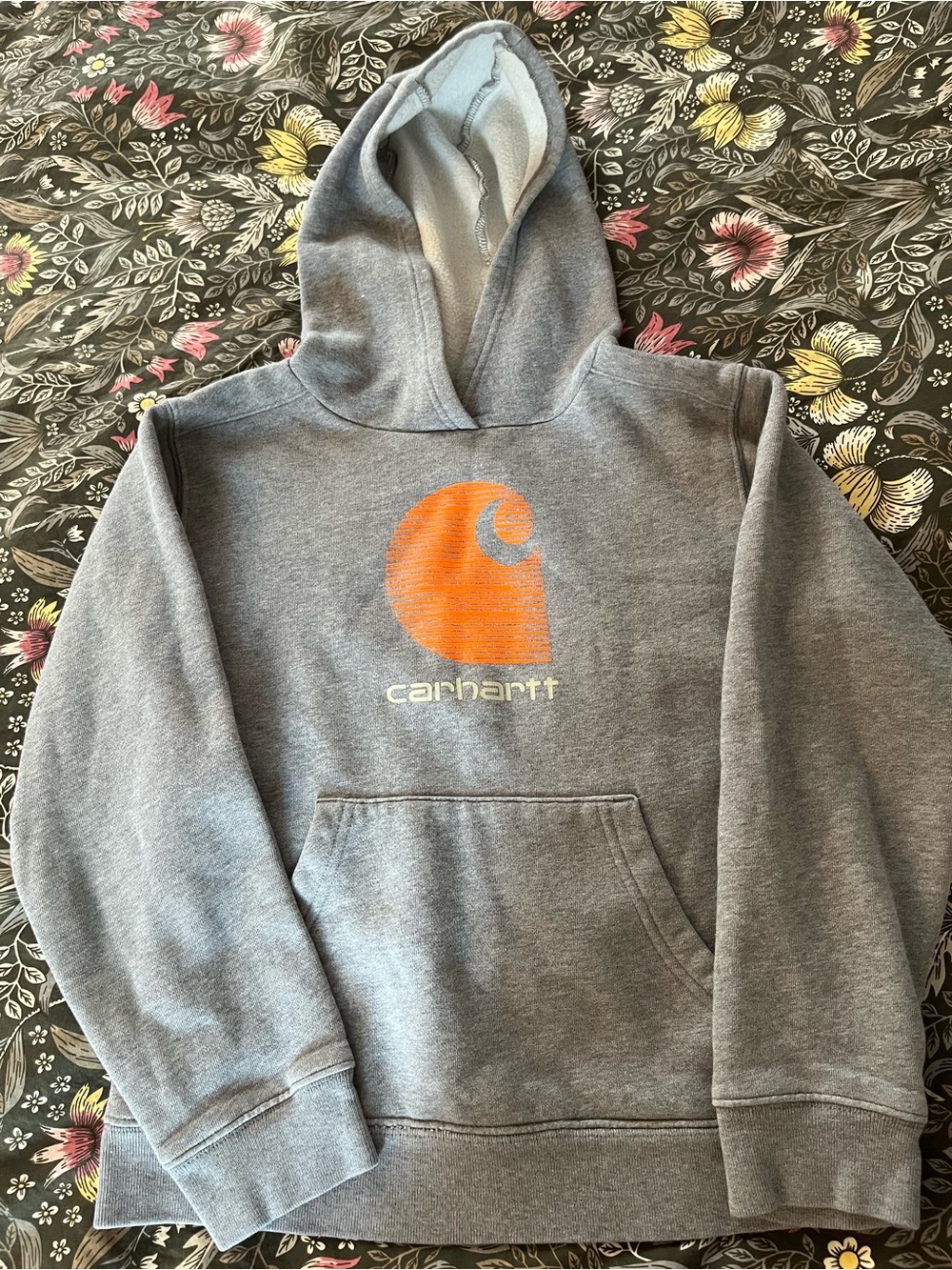 Carhartt Light Gray Pullover with Bright Orange Graphic